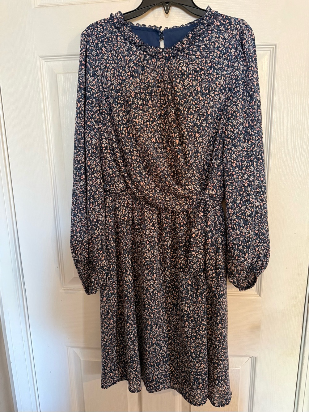 Banana Republic Long sleeve Navy Floral Mini Dress with Pink Accent